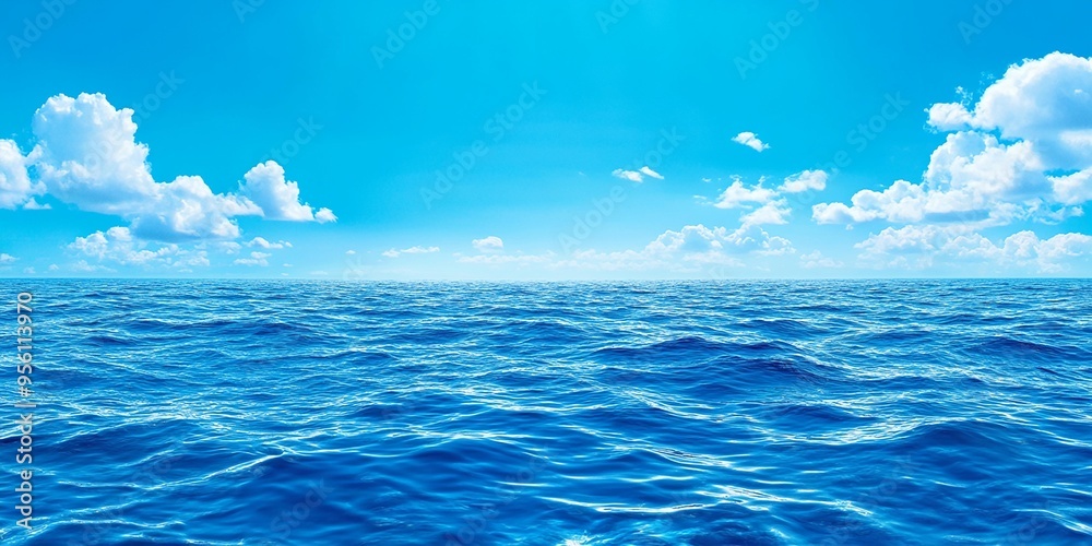 Stunning view of a tranquil ocean under a bright blue sky filled with ...
