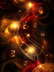 Poster - Glowing lines twist and twirl against a dark backdrop, creating a festive atmosphere with spherical elements resembling baubles. Generative AI