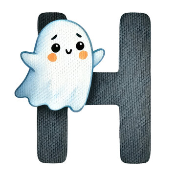 ghost alphabet, Halloween a-z letters decorated with cute ghost, for baby invitation design, poster, banner or birthday card. Cute monster font for children party design.