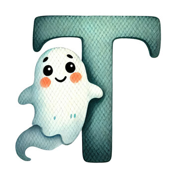 ghost alphabet, Halloween a-z letters decorated with cute ghost, for baby invitation design, poster, banner or birthday card. Cute monster font for children party design.