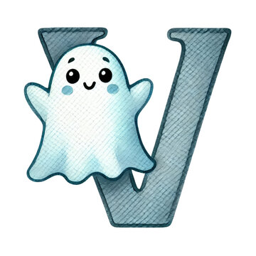 ghost alphabet, Halloween a-z letters decorated with cute ghost, for baby invitation design, poster, banner or birthday card. Cute monster font for children party design.