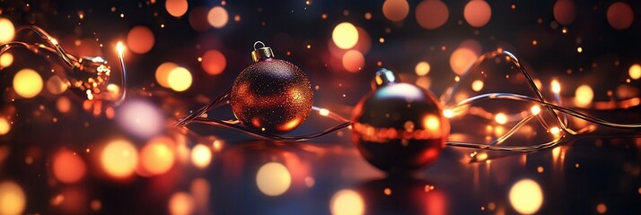 Aufkleber - Glowing lines interweave among spherical elements, evoking a festive atmosphere reminiscent of Christmas decorations and lights. Generative AI