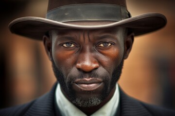 A man wearing a brown hat and a black suit