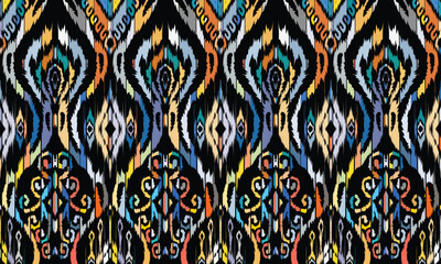 Wall Mural - Ikat seamless pattern, geometric design, motif ethnic handmade, Ikat ethnic tribal, boho colors seamless wallpaper. Ethnic Ikat abstract background art.