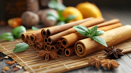 Wall Mural - Assortment of Fragrant Vietnamese Spices on Bamboo Mat