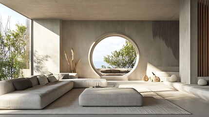 Wall Mural - Minimalist Living Room with Ocean View