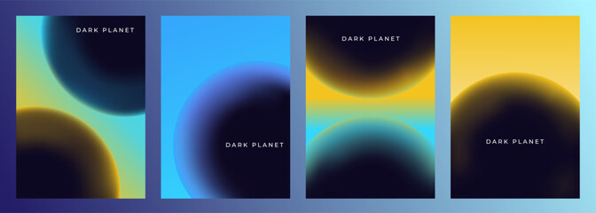 Wall Mural - abstract blue yellow color gradient dark planet cover poster background design set