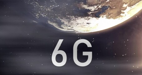 Poster - 6G text animation over rotating Earth in space