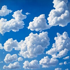 Wall Mural - A bright blue sky with fluffy white clouds scattered across the frame.