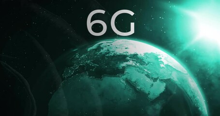 Poster - 6G text animation over rotating Earth with glowing green light