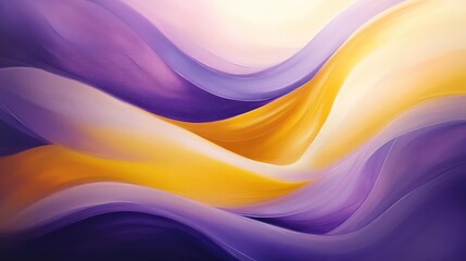 Wall Mural - Abstract waves of light in shades of purple and yellow, flowing gracefully across the canvas, evoking a sense of warmth and motion