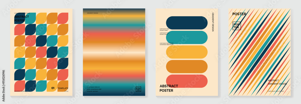 Collection of 70s color gradient poster background vector. Set of retro ...