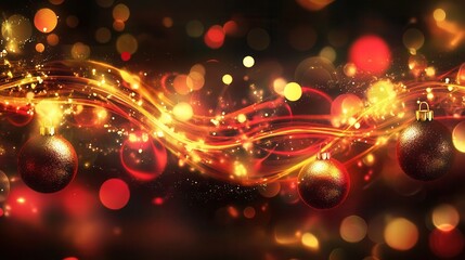 Poster - Abstract glowing lines twine with spherical elements to evoke the spirit of Christmas, enhancing a joyful and colorful ambiance. Generative AI