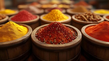 Wall Mural - Vibrant Spice Medley in a Tray with Detailed Textures and Vivid Colors