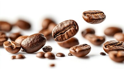 Wall Mural - Coffee Beans Scattered on White Surface