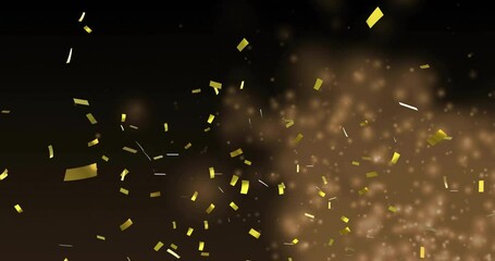 Poster - Golden confetti falling with sparkling lights animation on dark background