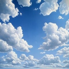 Canvas Print - A clear blue sky with white fluffy clouds.