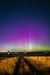 Wall Mural - northern lights area dancing over country road