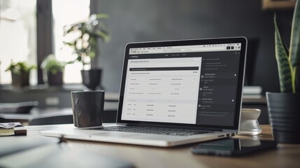 Wall Mural - laptop displaying a content management system cms interface, website backend design, seamless conten