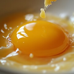 Sticker - A close-up of a runny egg yolk in a white bowl.