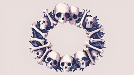 Watercolor Skull and Bones Wreath for Halloween and Gothic Designs