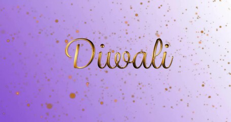 Poster - Diwali text animation over purple background with golden sparkles