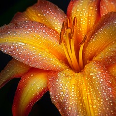 Canvas Print - A close-up of an orange lily with water droplets on its petals.