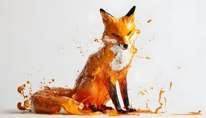 Wall Mural - Vibrant Fox Figure Formed by Splashing Liquid Paint