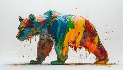 Wall Mural - Vibrant Liquid Paint Bear  Captivating Abstract Animal Artwork on White Background