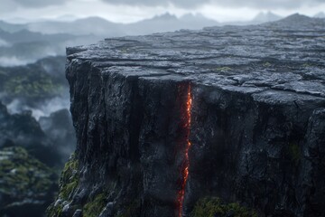 Poster - Dramatic volcanic landscape with fiery lava flow