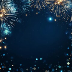 Sticker - A dark blue background with fireworks bursting in the corners, leaving a large blank space in the middle, perfect for adding text or images.