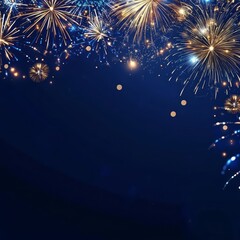 Wall Mural - A dark blue background with gold and blue fireworks in the top corner, leaving space for text.