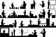 © ITrWorks - set silhouette illustrations person giving presentation speech front audience