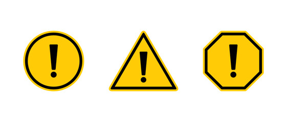 Poster - Warning sign icon set in generic style. Danger caution symbol