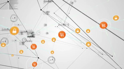 Wall Mural - Network of connections and security icons animation over abstract background