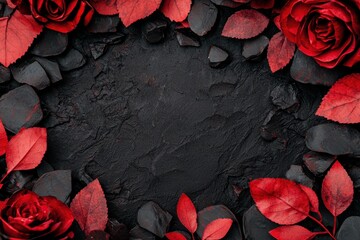 Wall Mural - Dramatic dark and red floral background