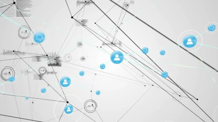 Poster - Network connections and data processing animation over white background with blue icons