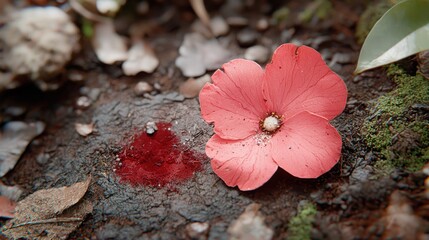 Wall Mural - Vibrant red flower on forest floor