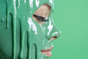 Poster - close-up of a person's face with a green background