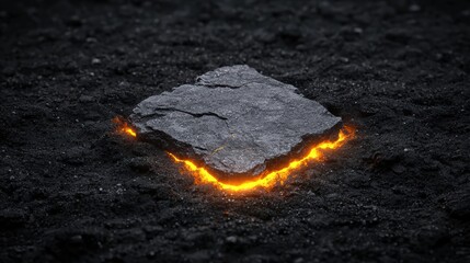 Wall Mural - Glowing molten rock emerging from dark craggy surface