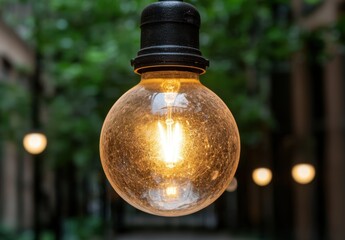 Poster - Glowing vintage light bulb in nature