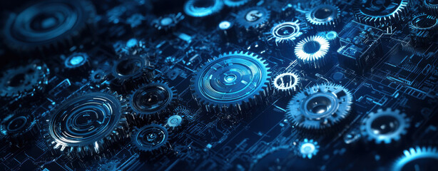 Canvas Print - Blue Gears Circuit Board.