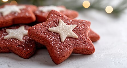 Poster - Festive red velvet cookies with white star-shaped decorations