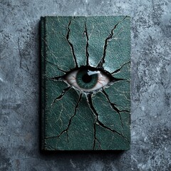 Wall Mural - Cracked book cover with eye