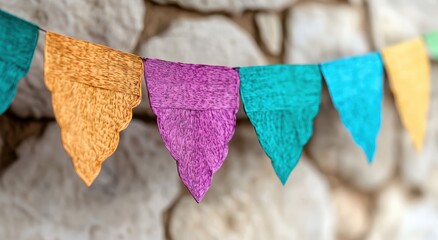 Poster - Colorful textile flags hanging on a wall