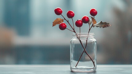 Wall Mural - red berries in a glass jar