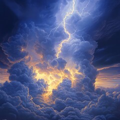 Canvas Print - A dramatic lightning strike illuminates a stormy sky, creating a mesmerizing spectacle of nature's power.