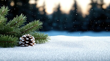 Poster - winter wonderland with pine tree and snow