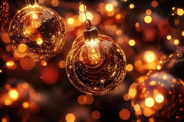 Aufkleber - Bright glowing lines intertwine with spherical baubles, creating a festive display that evokes a warm holiday spirit. Generative AI