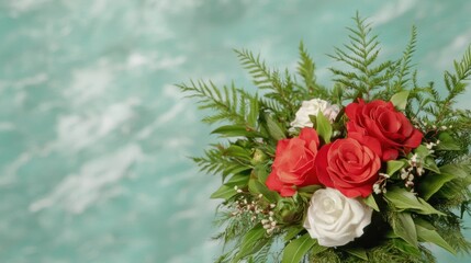 Wall Mural - Vibrant red roses and white flowers in a bouquet